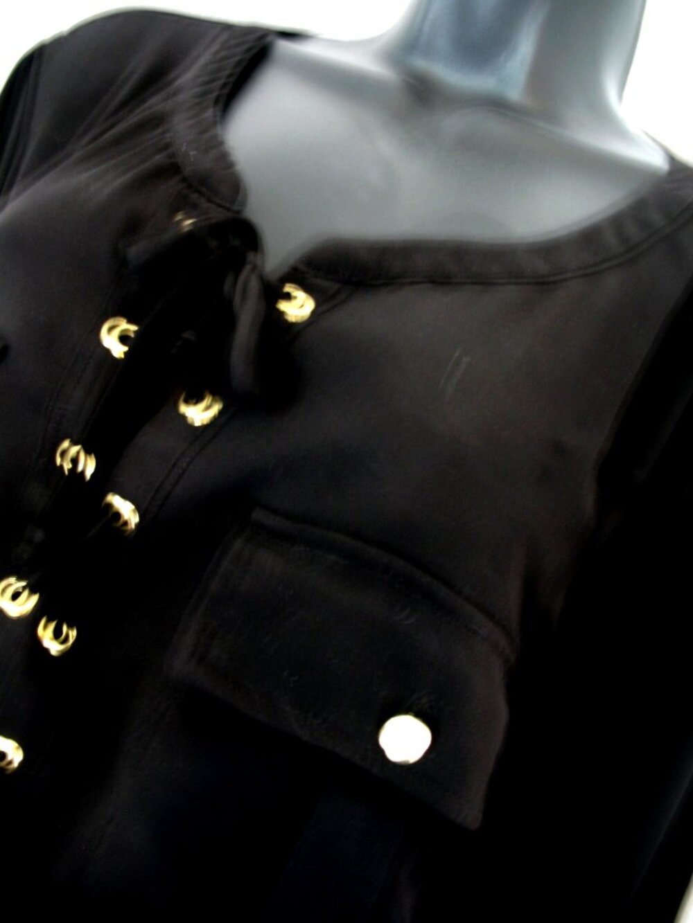 Inc. international Concepts Women's  Blouse Black w Gold eyelet Lacing, Sz 18W